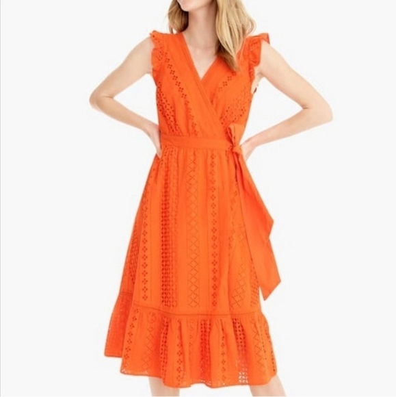 J Crew all over eyelet midi wrap dress resort orange - Picture 3 of 15